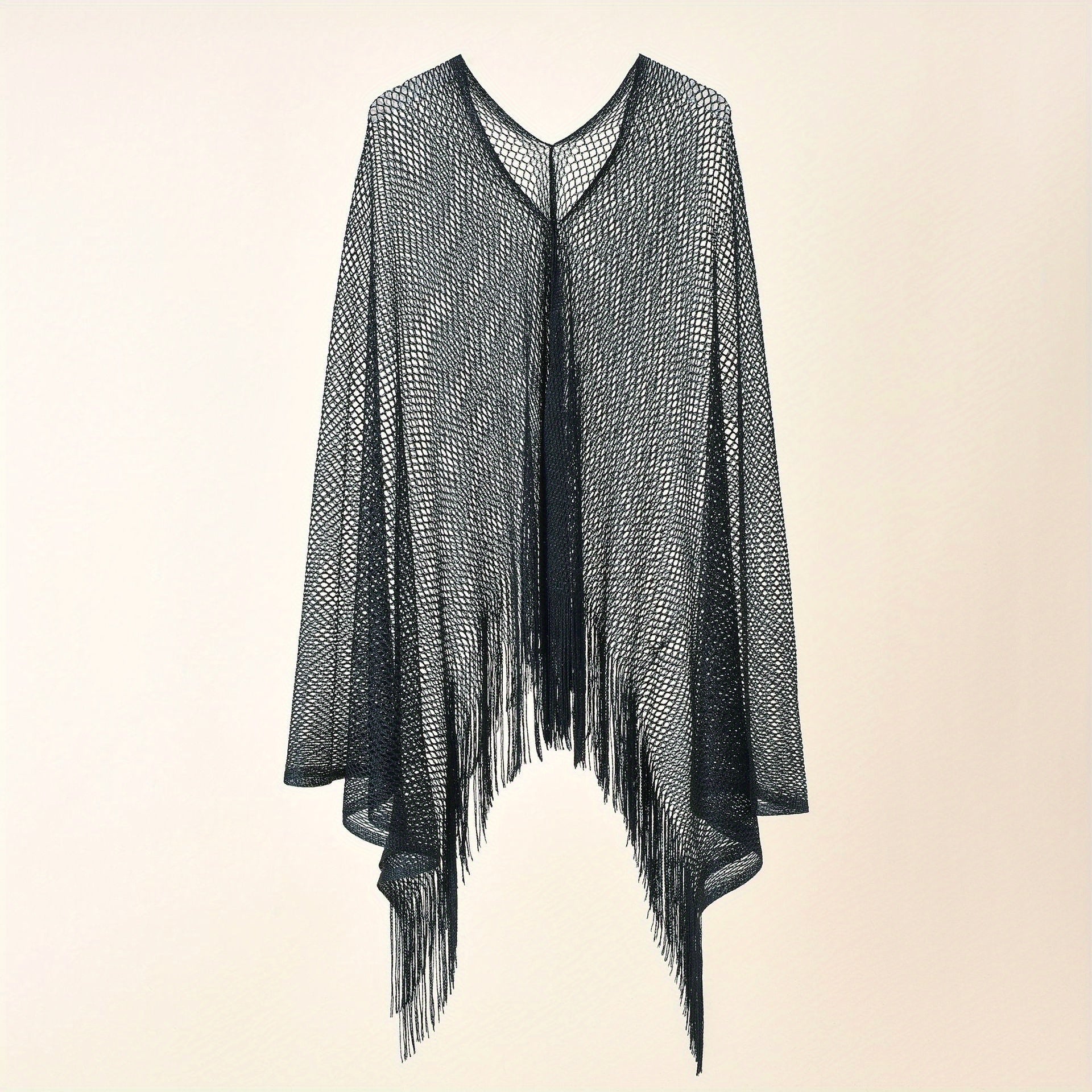 Breathable Hollow Out Shawl Tassel Cover Up for Women