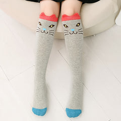 Girls Cartoon Cat Knee High Socks Breathable Comfy Stockings for Spring Autumn