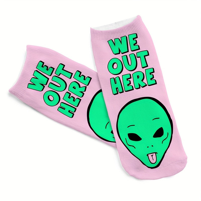 5 Pairs Alien Print Socks Low Cut Women's Stockings