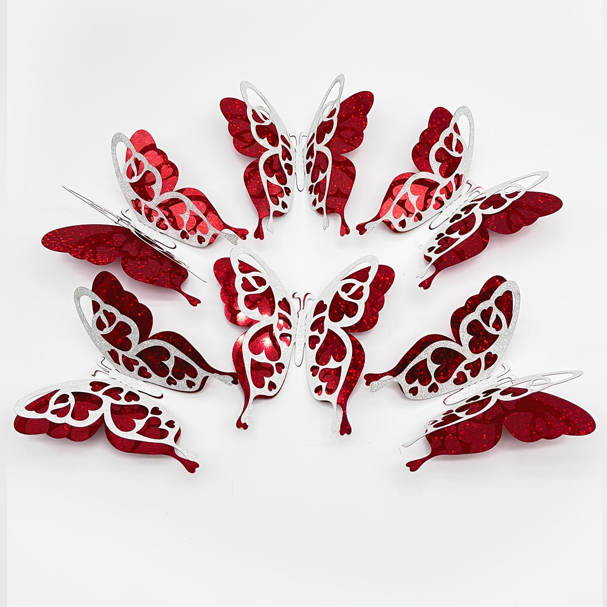 6pcs Glittering Butterfly Stickers Double Layer Decorative Indoor Outdoor Decor