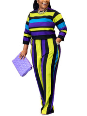 Colorblock Stripe Print Outfits 2 Piece Set