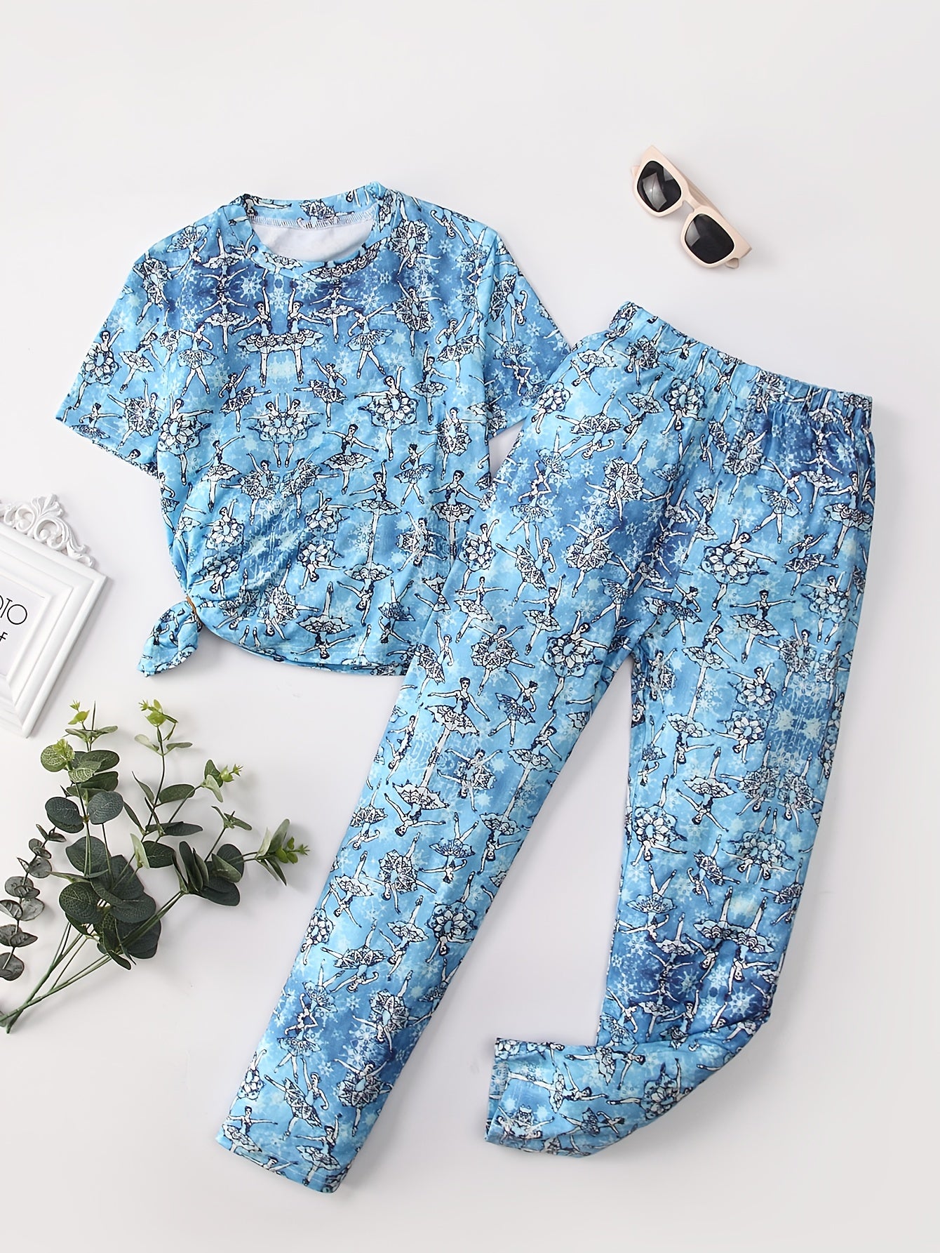 Ballet Girl Allover Print Kid's Pajamas 2pcs Set Comfy PJ Girl's Loungewear