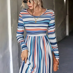 Women's Stripe Print Long Sleeve Casual Dress