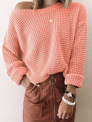 Solid Long Sleeve Round Neck Knitted Jumper