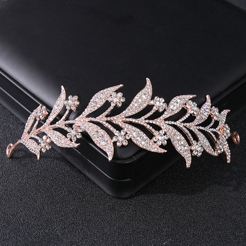Floral Headpiece Tiara Bridal Crown Rhinestone Leaf Hair Accessories