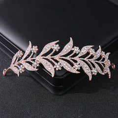 Floral Headpiece Tiara Bridal Crown Rhinestone Leaf Hair Accessories