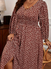 Ditsy Floral Print Long Sleeve V Neck Dress