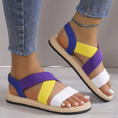 Women's Colorblock Elastic Flat Sandals Slip On Shoes