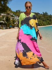 Splatter Print Bat Sleeve Cover Up Dress