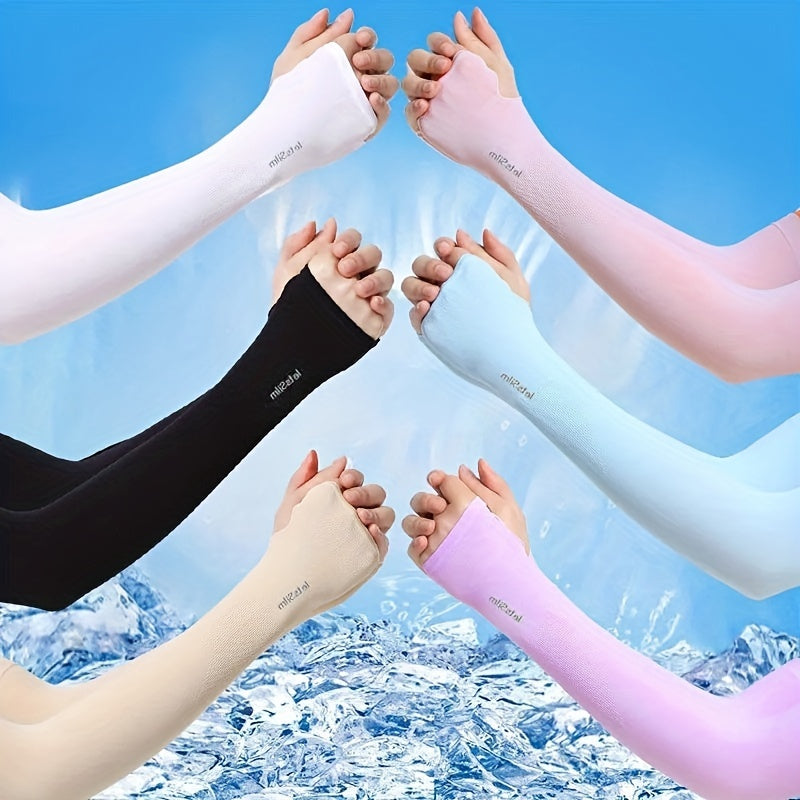 1pair Thumb Hole Arm Sleeves Solid Sunscreen Ice Sleeves Outdoor