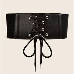 Solid Lace Up Belt Women's Elastic Wide Corset Waistband Dress Belt