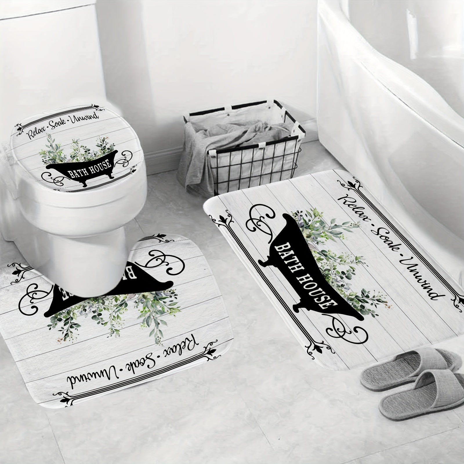 Rustic Flower Plant Bath Curtain Set - Eucalyptus Leaf Spring Theme