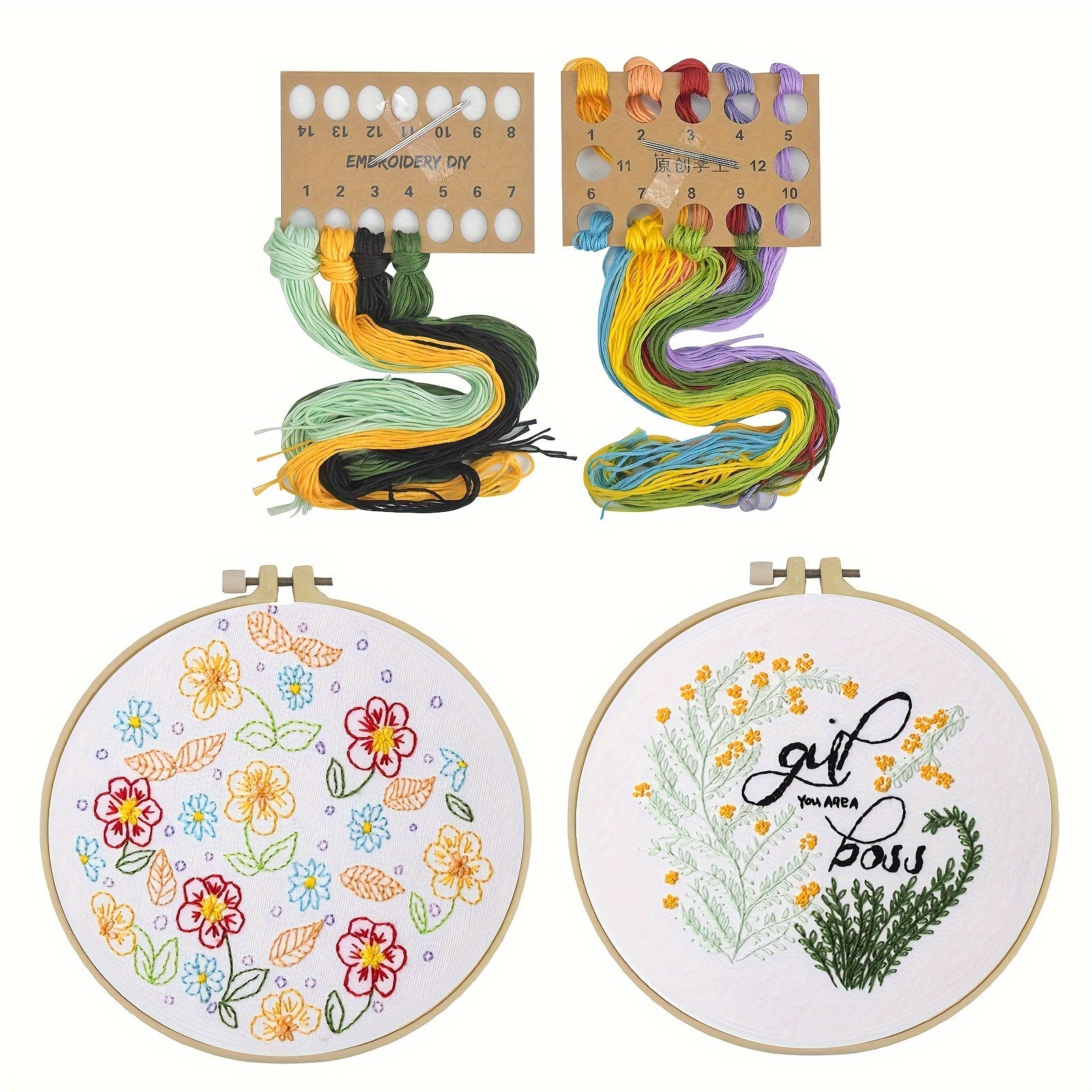 2pcs Stamped Embroidery Starter Kit DIY Hand Embroidery Fabric Threads Sewing