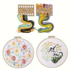 2pcs Stamped Embroidery Starter Kit DIY Hand Embroidery Fabric Threads Sewing