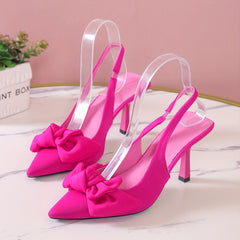 Women's Bowknot Stiletto Heels Point Toe Slingback Pumps