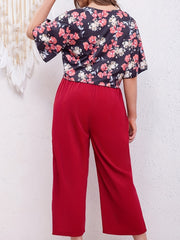 Floral Print Butterfly Sleeve V Neck Crop Top & Wide Leg Pants Two Piece Set