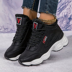 Thick Bottom High Top Snow Boots Round Toe Lace Up Cotton Shoes