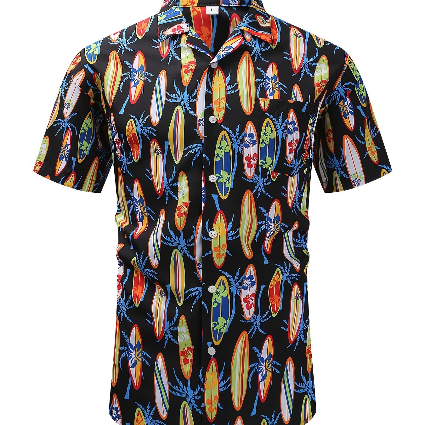 Surfboard Print Hawaiian Shirt Men s Casual Short Sleeve Summer Resort Top