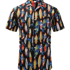 Surfboard Print Hawaiian Shirt Men s Casual Short Sleeve Summer Resort Top
