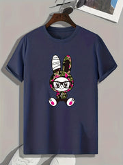 Cartoon Bunny Pattern Print Men's Comfy Sports T shirt Graphic Tee