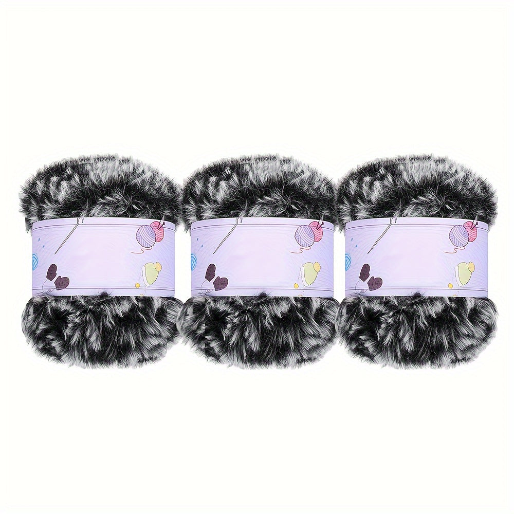 3pcs Faux Fur Yarn for Crochet & Knitting Soft Chunky