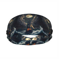 Unisex Nautical Sports Headband Boat & Ocean Waves Yoga Gym Running Outdoor