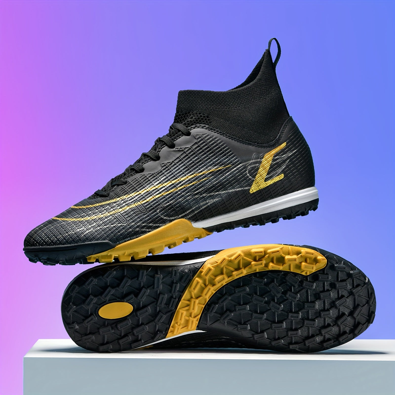 Boy's High Top Turf Football Boots Lace Up TF Soccer Cleats