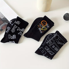 3 Pairs Letter Print Socks Comfy & Breathable Women's Stockings