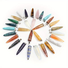 12pcs Natural Healing Crystal Pendants Stone Bullet Pillar Pendant