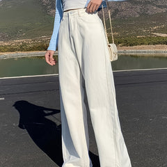 Solid Loose High Rise Denim Pants Wide Leg Jeans
