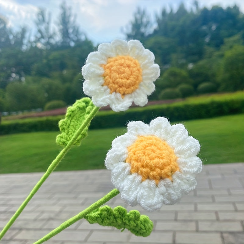 Small Daisy Hand-Woven Bouquet Chamomile Woolen Crochet Flower