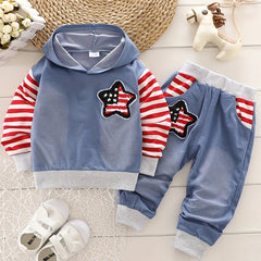 Kids Striped American Flag Hoodie & Pants Set