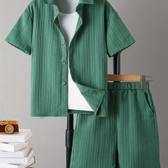 Boys 2pcs Short Sleeve Button Down Shirt & Shorts Set