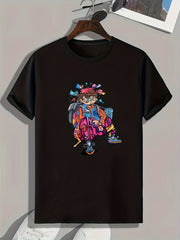 Anime Graffiti Print Men's Graphic T-shirt for Summer