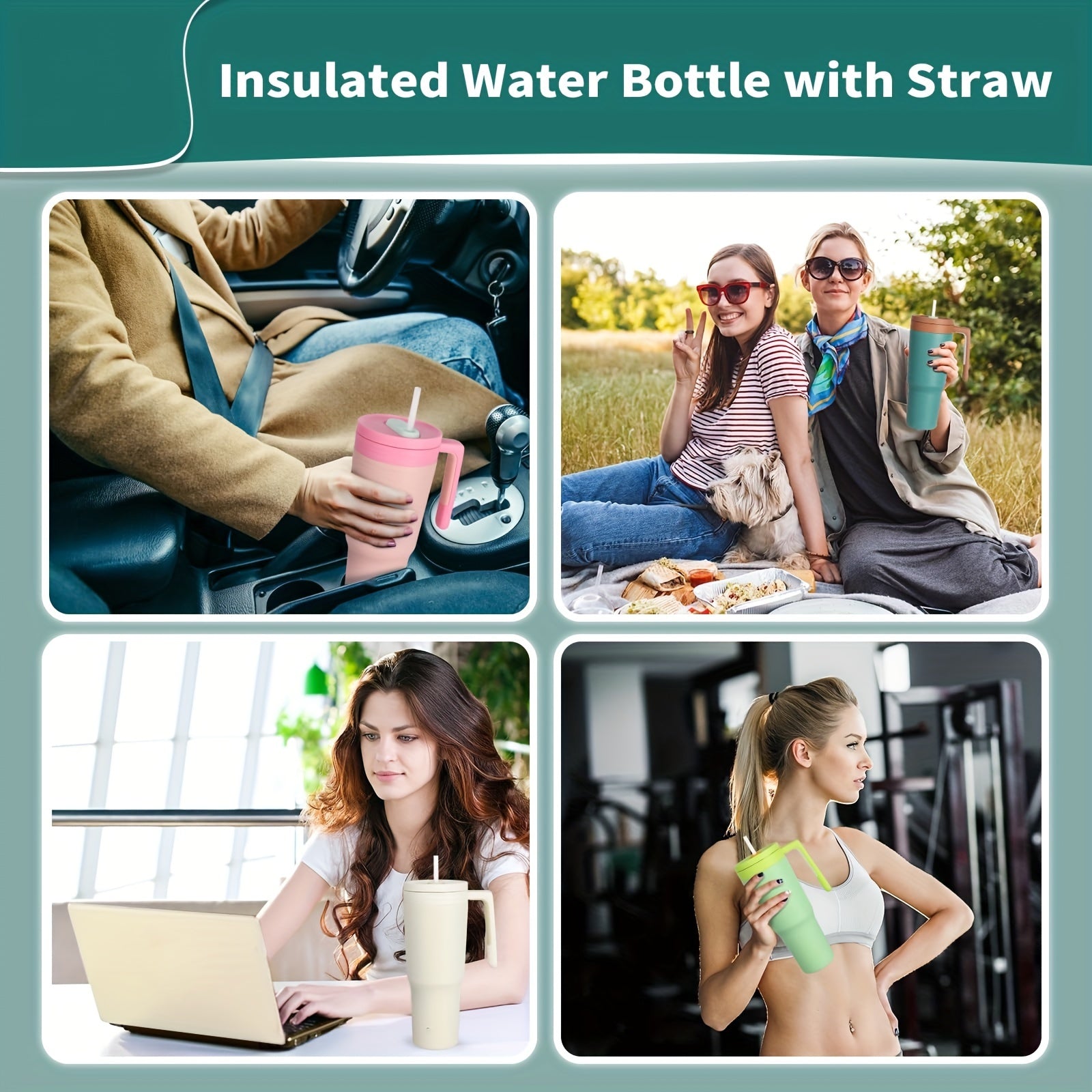 1200ml Travel Water Bottle With Handle Leakproof Lid Stainless Steel Tumbler