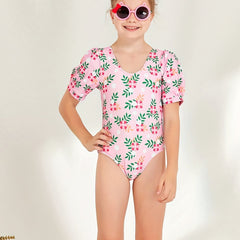 Girl's Floral Onesie Swimsuit Short Sleeve Bathing Suit Kids Clothes