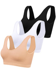 3pcs Solid Tank Tops Wide Straps Sports Top Women's Lingerie