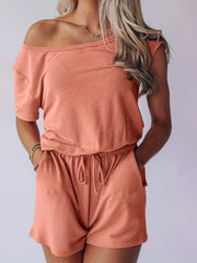 Off Shoulder Romper Jumpsuit with Pockets for Summer