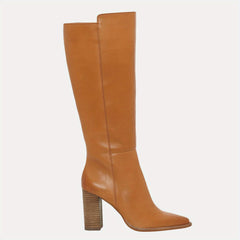 Women's Stacked Heel Knee High Boots Pointed Toe Side Zipper Long Boots