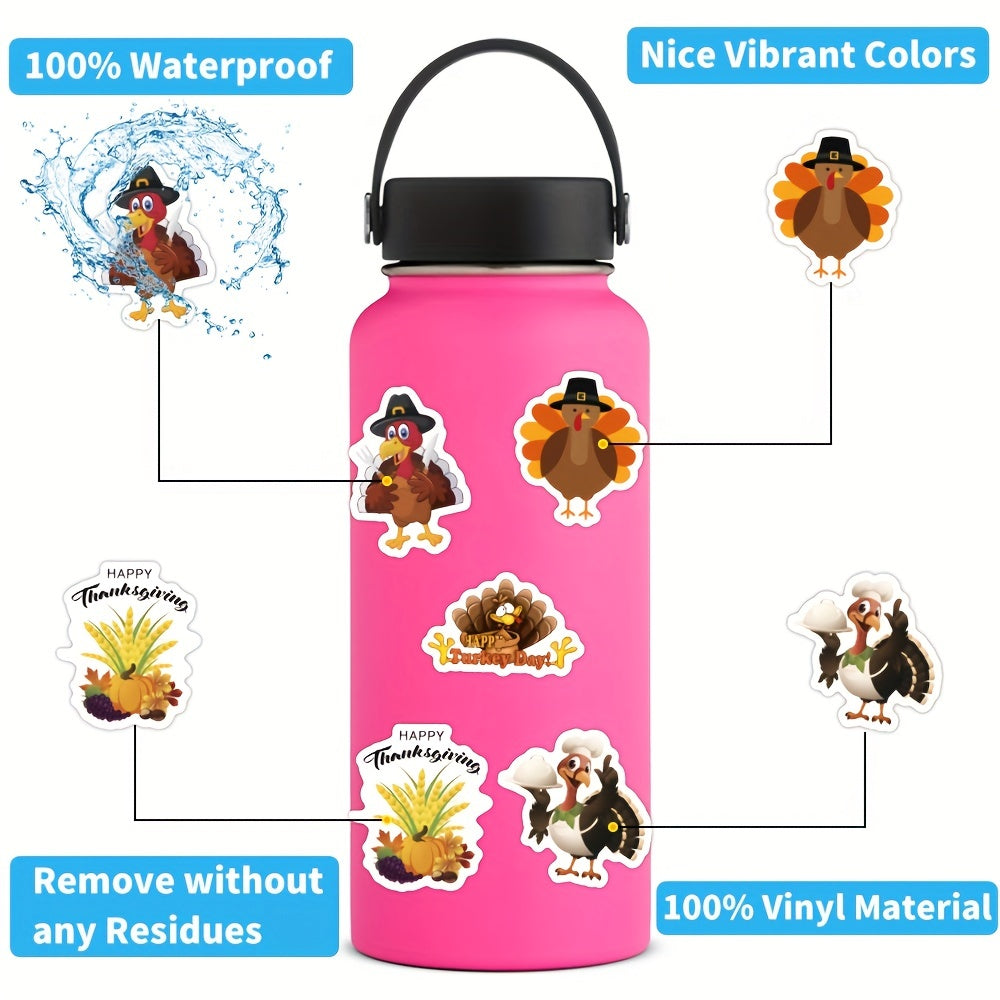 60pcs Thanksgiving Cartoon Stickers for Water Bottles Laptop Bumper Skateboard