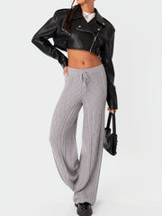 Street Style Sweater Pants Elastic Drawstring High Rise