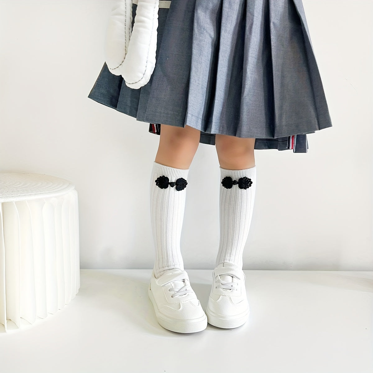 Girls Bow Knee High Socks Straight Stockings Chinese Style