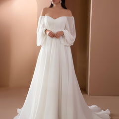 Off Shoulder Gown Wedding Dresses Ruched High Waist Dress