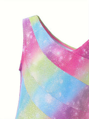 Gradient Sleeveless Gymnastics Leotard - Girls Stretchy Ballet Suit