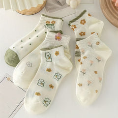 5 Pairs Floral & Bunny Print Socks Women's Stockings