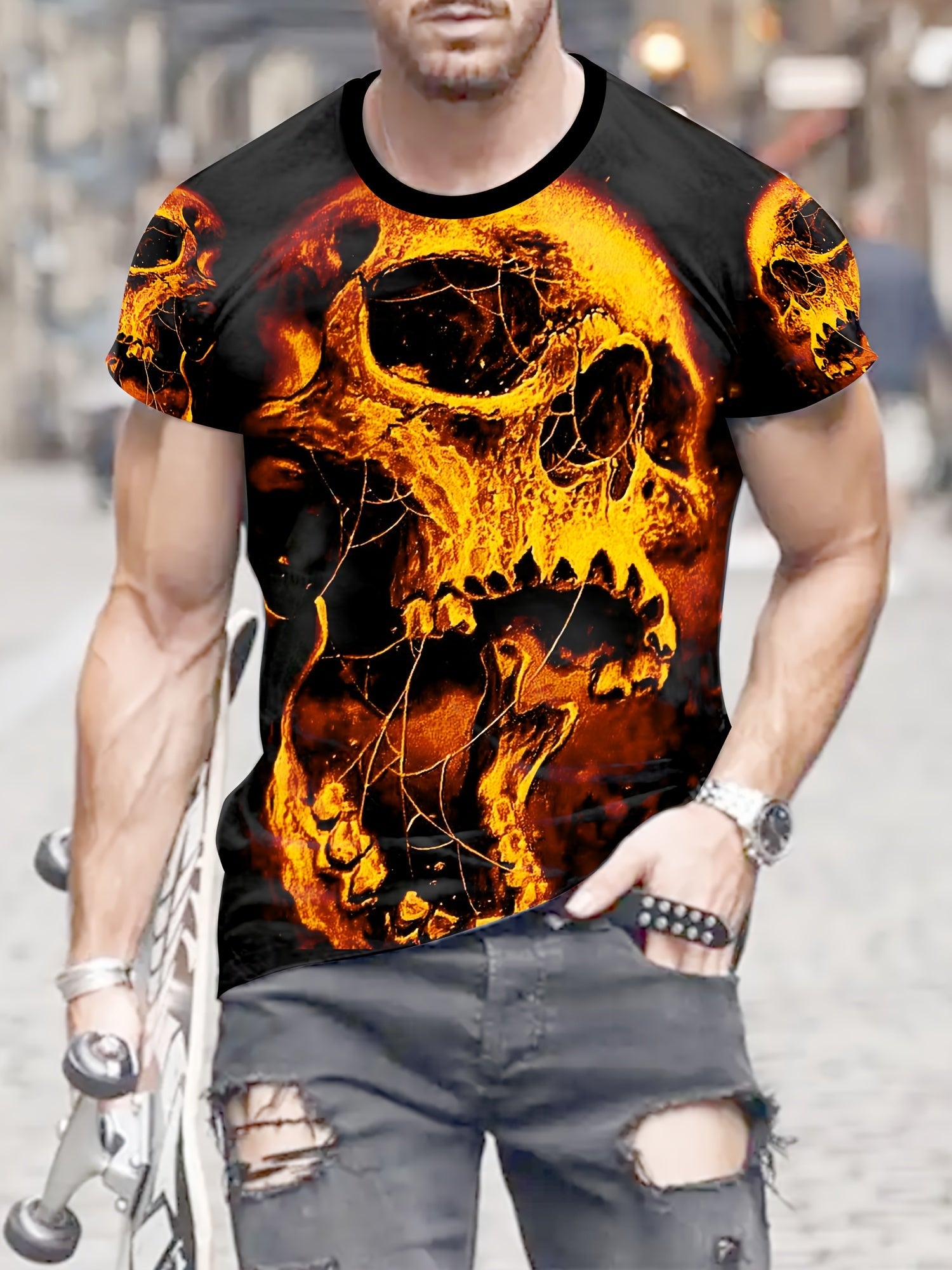 Skull With Mouth Open Print Men's Short Sleeve T shirt