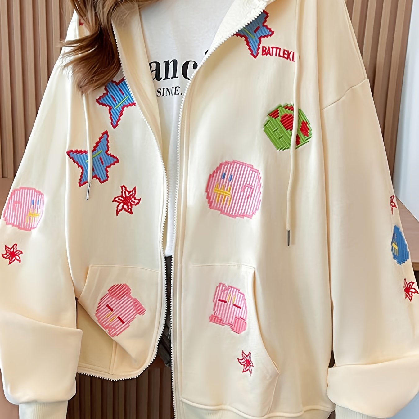 Cartoon Print Loose Thin Cardigan Zipper Sweatshirt