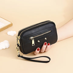 Leather Women's Long Wallet with Zipper Closure