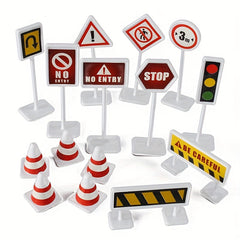 15 in 1 Road Sign Model Toys Urban Traffic Obstacle Signs Signal Lights Simulati
