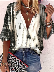 Painting Print Button Up Long Sleeve Blouse